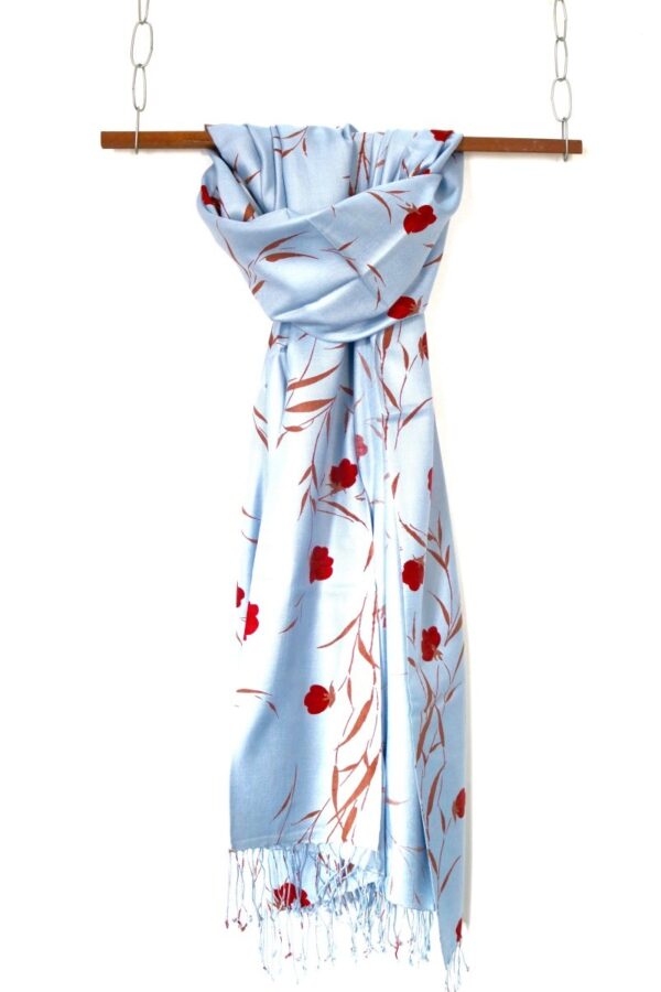 Pure silk – light blue with red flowers