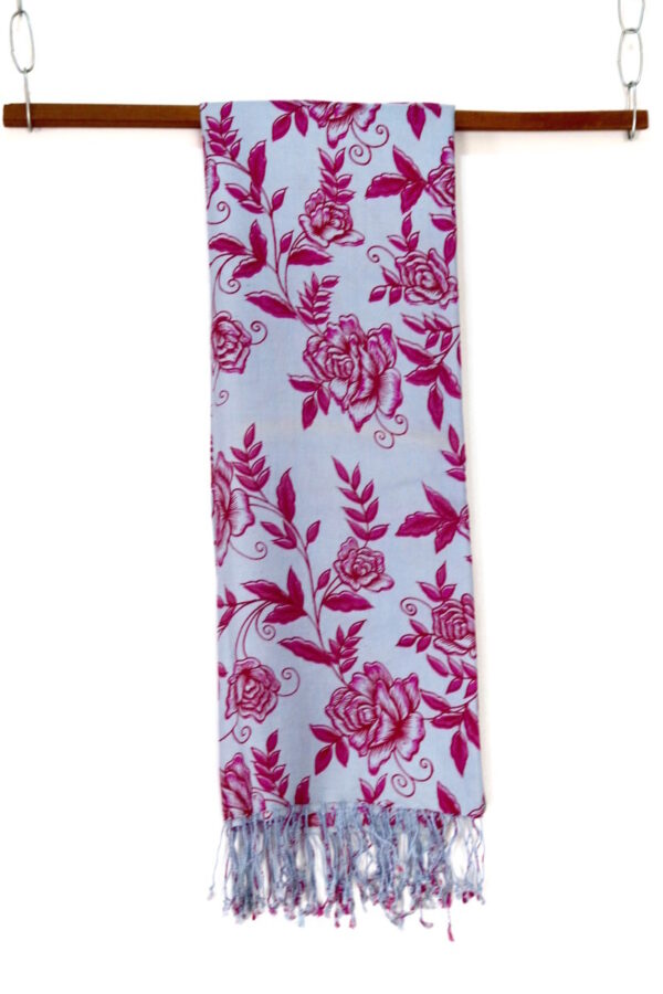 Pure silk – patterned – violet / light blue - Image 2